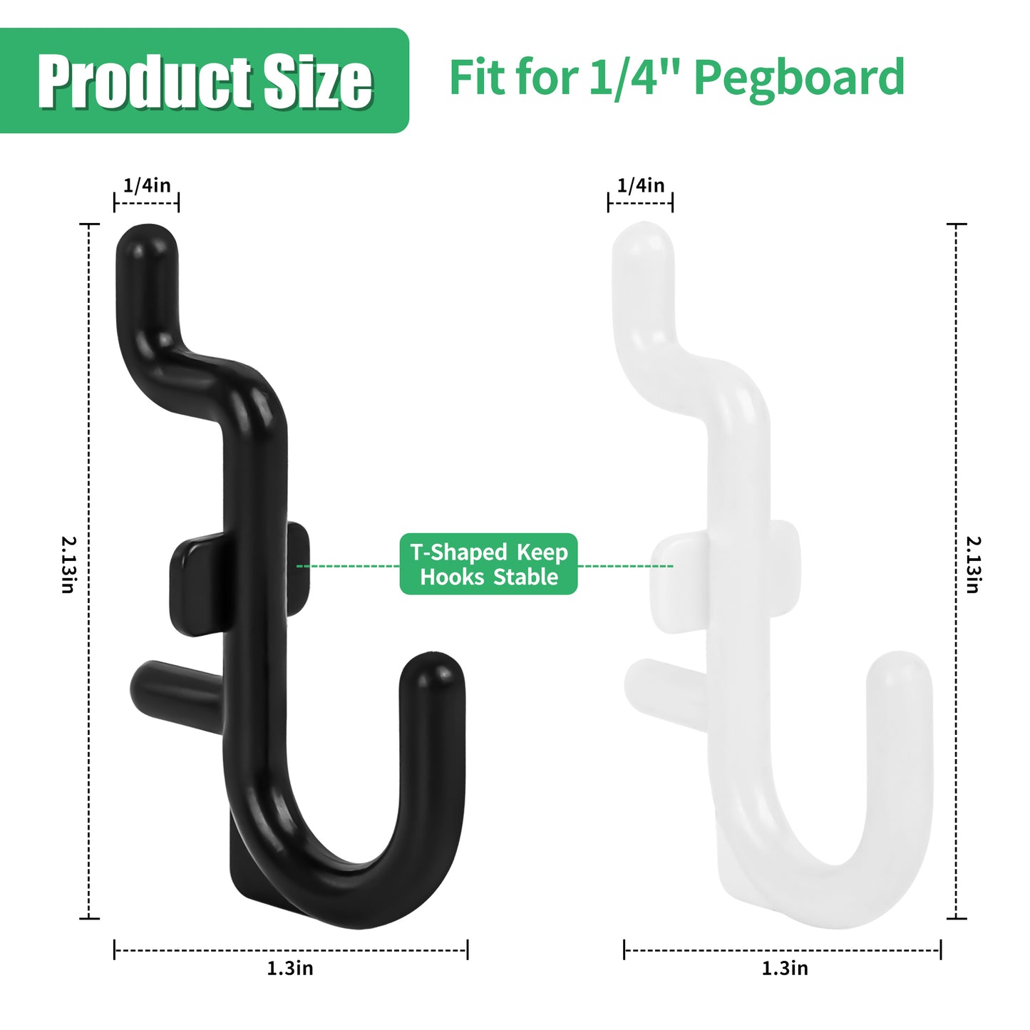 Pegboard Hooks 100-Packs, J Shape Peg Hooks,1 / 4 "Plastic Pegboard Hooks for Pegboard ,Peg Hook Accessories for Garage, Office, Kitchen, Store