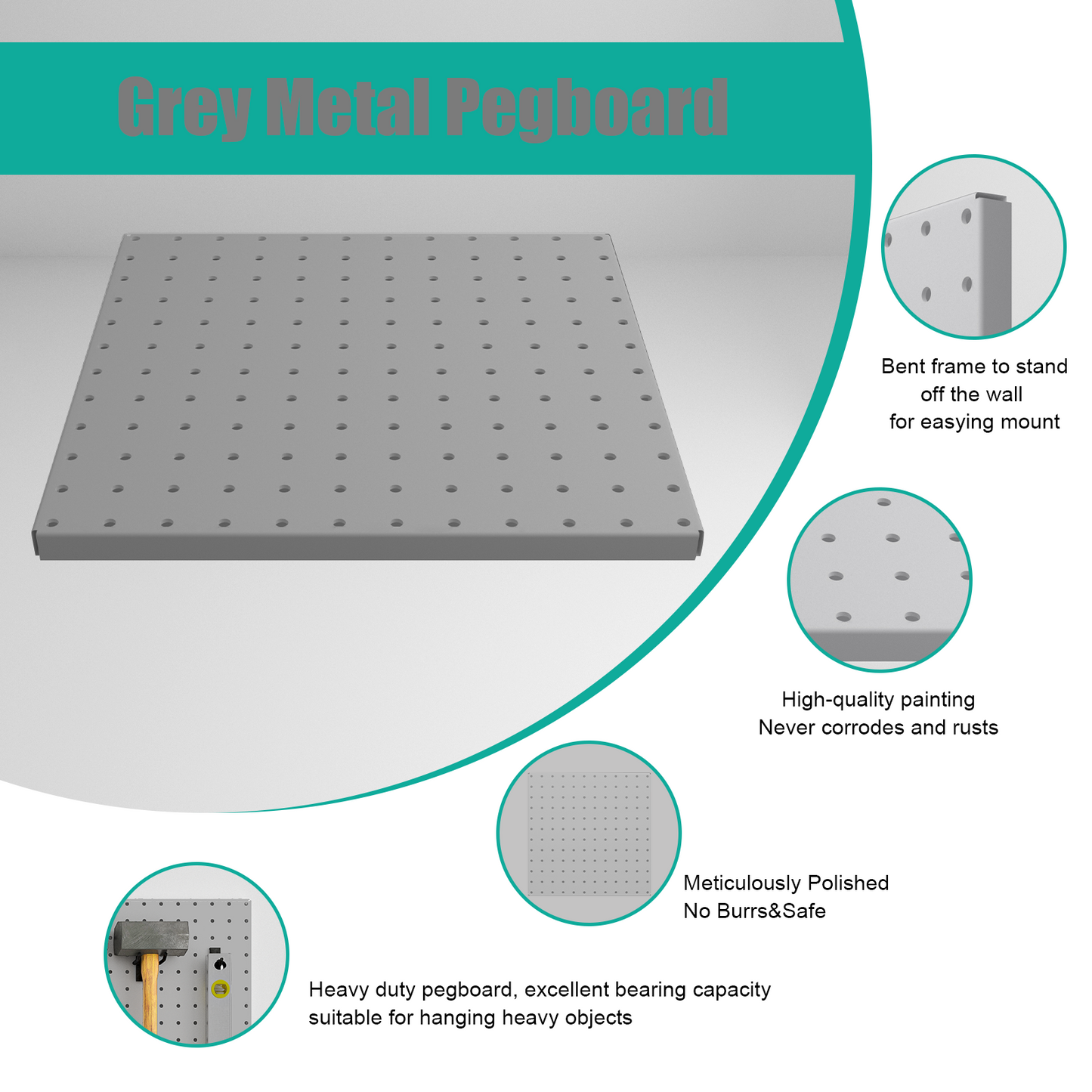 Peg Board, 4 Pack Metal Pegboard Panels Grey Pegboards Wall Organizer with Bent Frame Large Heavy Duty Peg Board for Walls Home, Garage Tool Storage, Office Organization, Craft Room, Kitchen