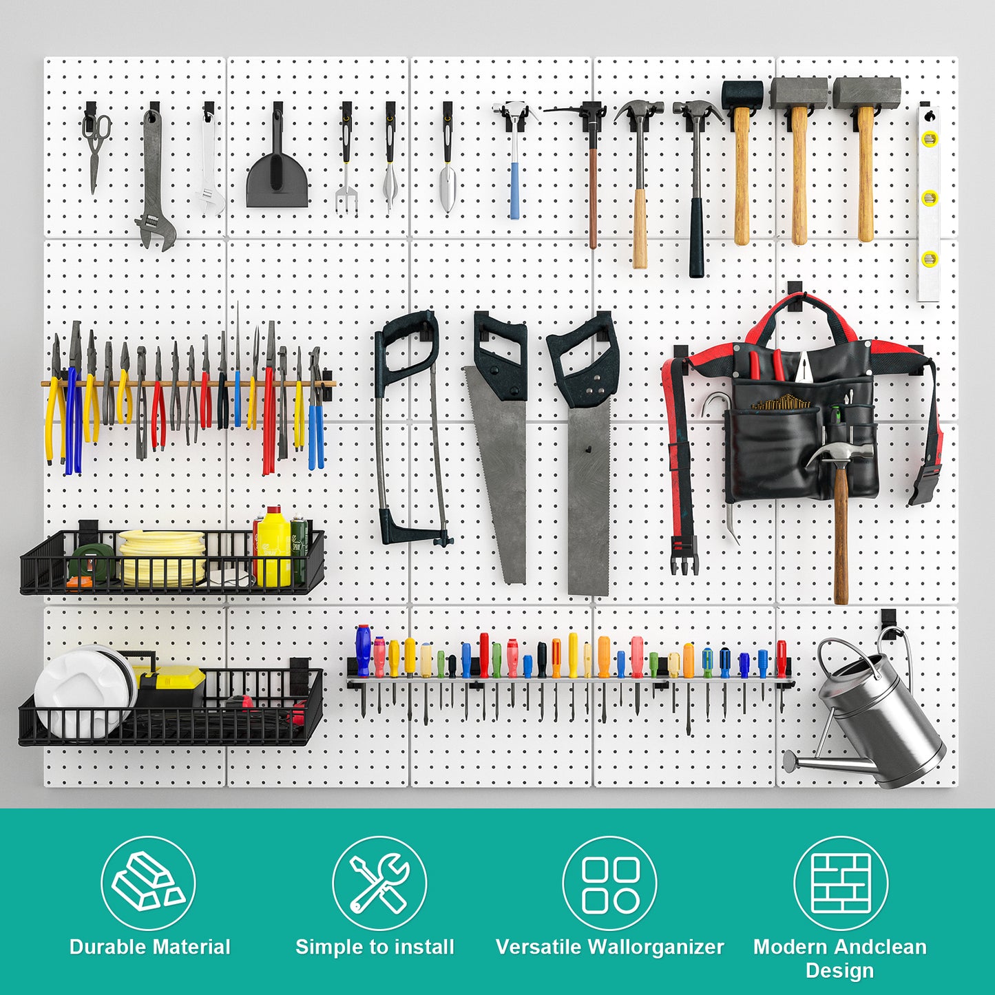 Peg Board, 4 Pack Metal Pegboard Panels White Pegboards Wall Organizer with Bent Frame Large Heavy Duty Peg Board for Walls Home, Garage Tool Storage, Office Organization, Craft Room, Kitchen