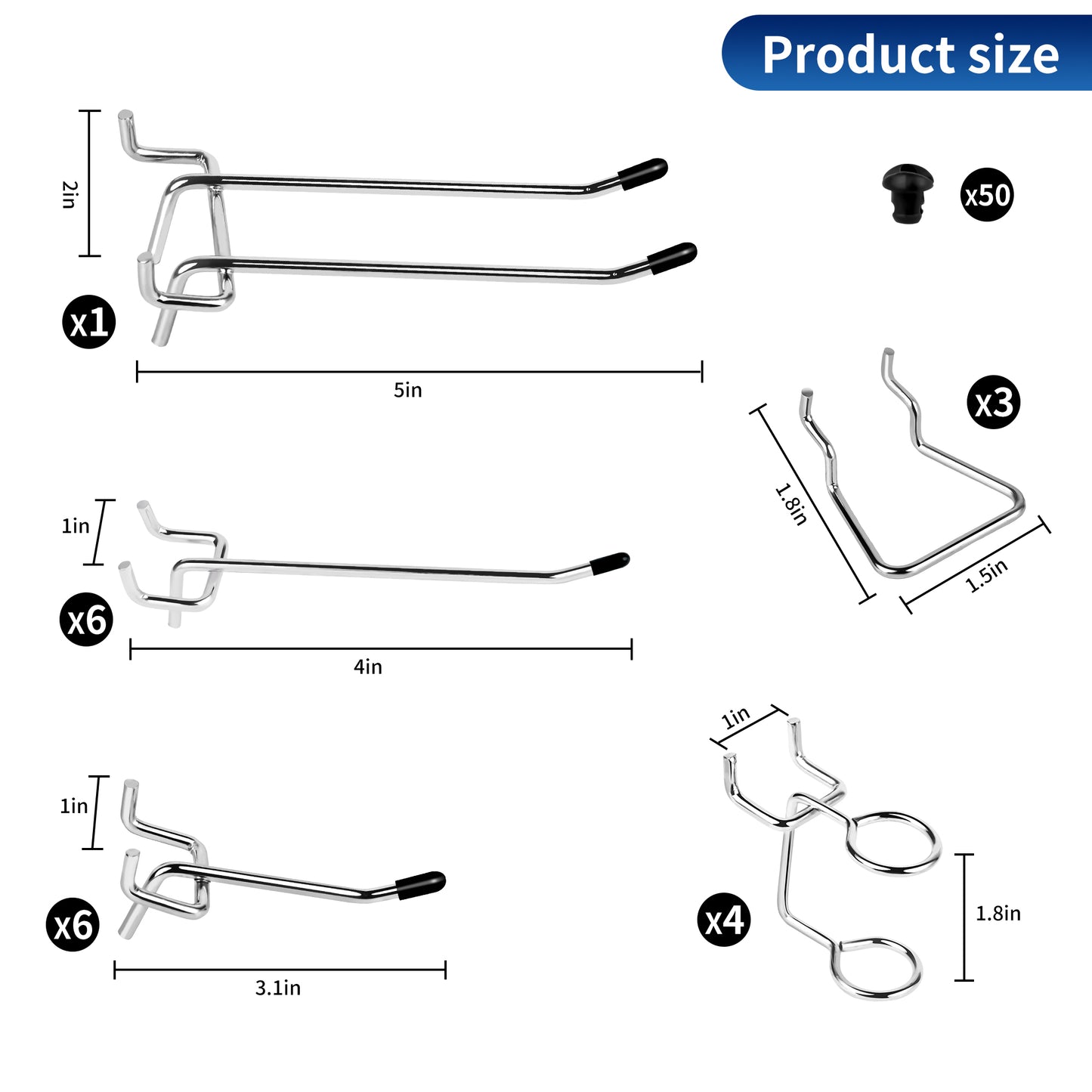 Pegboard Hook 100 Pcs,Heavy Duty Peg Board Hooks,Pegboard Accessories With Peg Locks For Organizing Various Tools,Peg Board Tool Utility Hooks Fit 1/8"&1/4" Pegboards