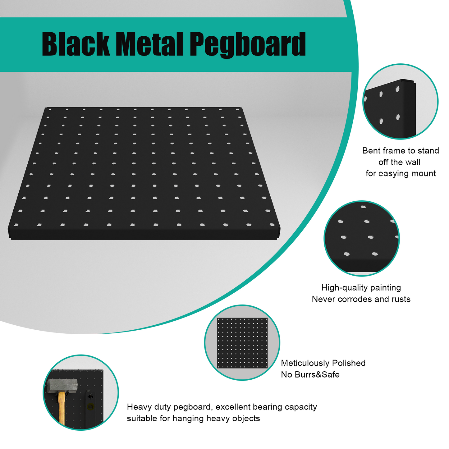 Peg Board, 4 Pack Metal Pegboard Panels Black Pegboards Wall Organizer with Bent Frame Large Heavy Duty Peg Board for Walls Home, Garage Tool Storage, Office Organization, Craft Room, Kitchen