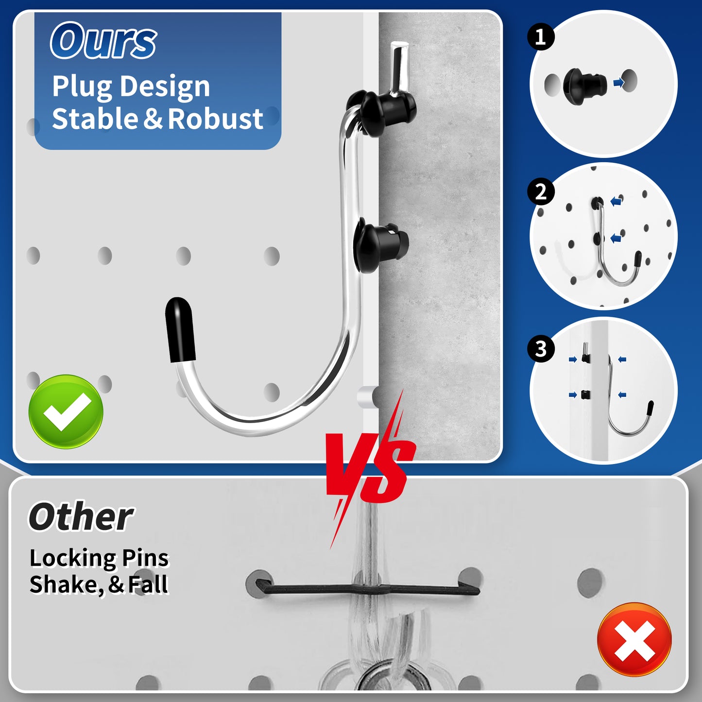 Pegboard Hook 100 Pcs,Heavy Duty Peg Board Hooks,Pegboard Accessories With Peg Locks For Organizing Various Tools,Peg Board Tool Utility Hooks Fit 1/8"&1/4" Pegboards