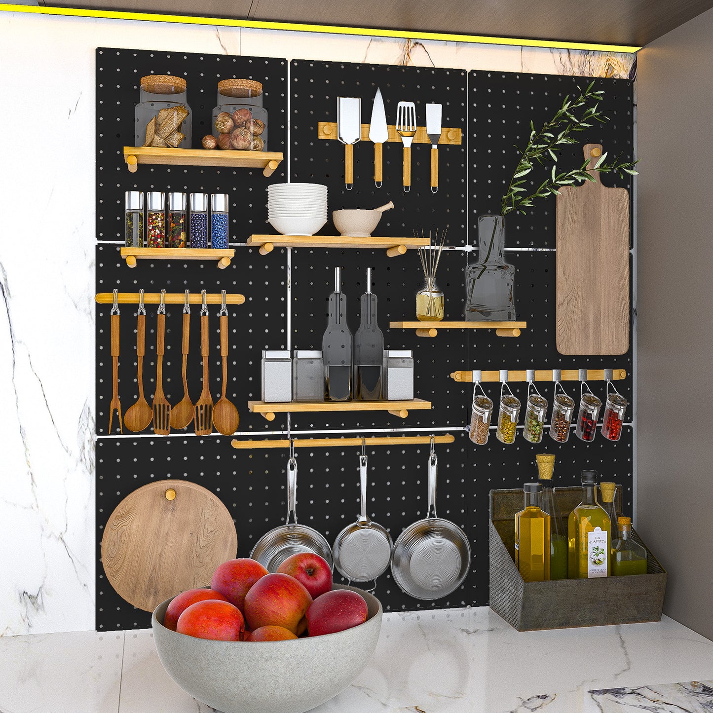 Peg Board, 4 Pack Metal Pegboard Panels Black Pegboards Wall Organizer with Bent Frame Large Heavy Duty Peg Board for Walls Home, Garage Tool Storage, Office Organization, Craft Room, Kitchen