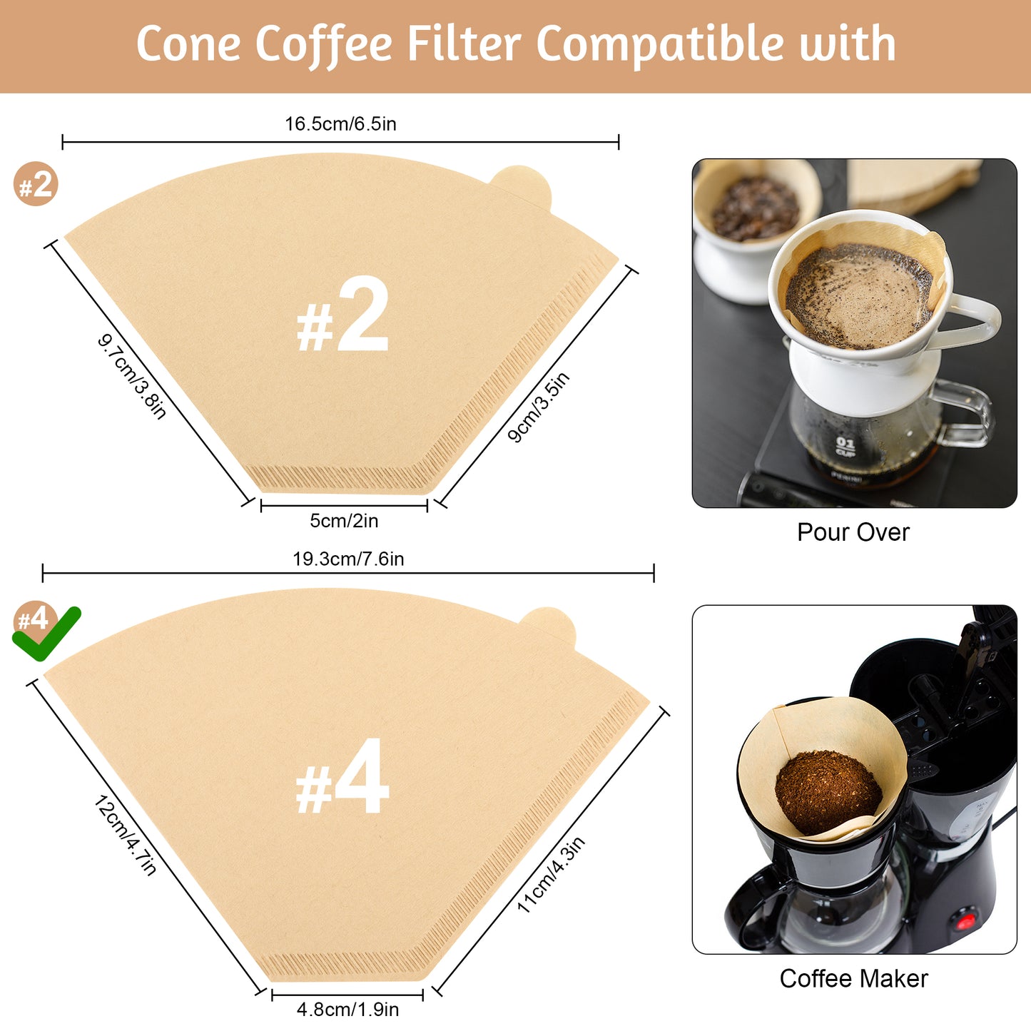 Coffee Filters #4,100 Count Disposable Coffee Filters 8-12 Cup,No Blowout,Unbleached Natural Coffee Filters 4 Cone Paper for Pour Over Coffer Makers/Coffee Dripper Cones