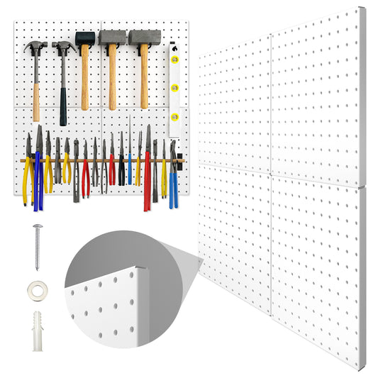 Peg Board, 4 Pack Metal Pegboard Panels White Pegboards Wall Organizer with Bent Frame Large Heavy Duty Peg Board for Walls Home, Garage Tool Storage, Office Organization, Craft Room, Kitchen