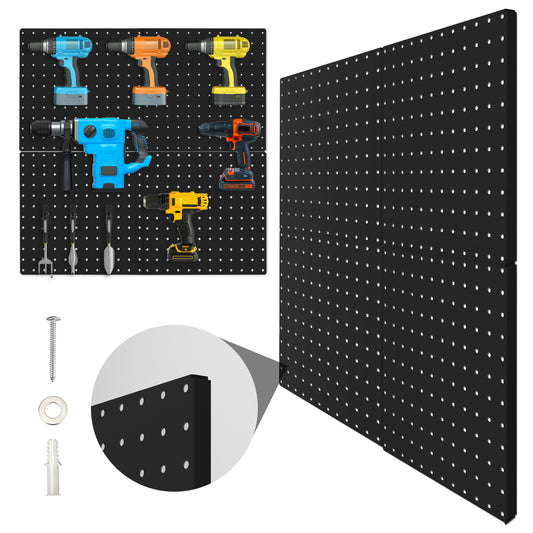 Peg Board, 4 Pack Metal Pegboard Panels Black Pegboards Wall Organizer with Bent Frame Large Heavy Duty Peg Board for Walls Home, Garage Tool Storage, Office Organization, Craft Room, Kitchen