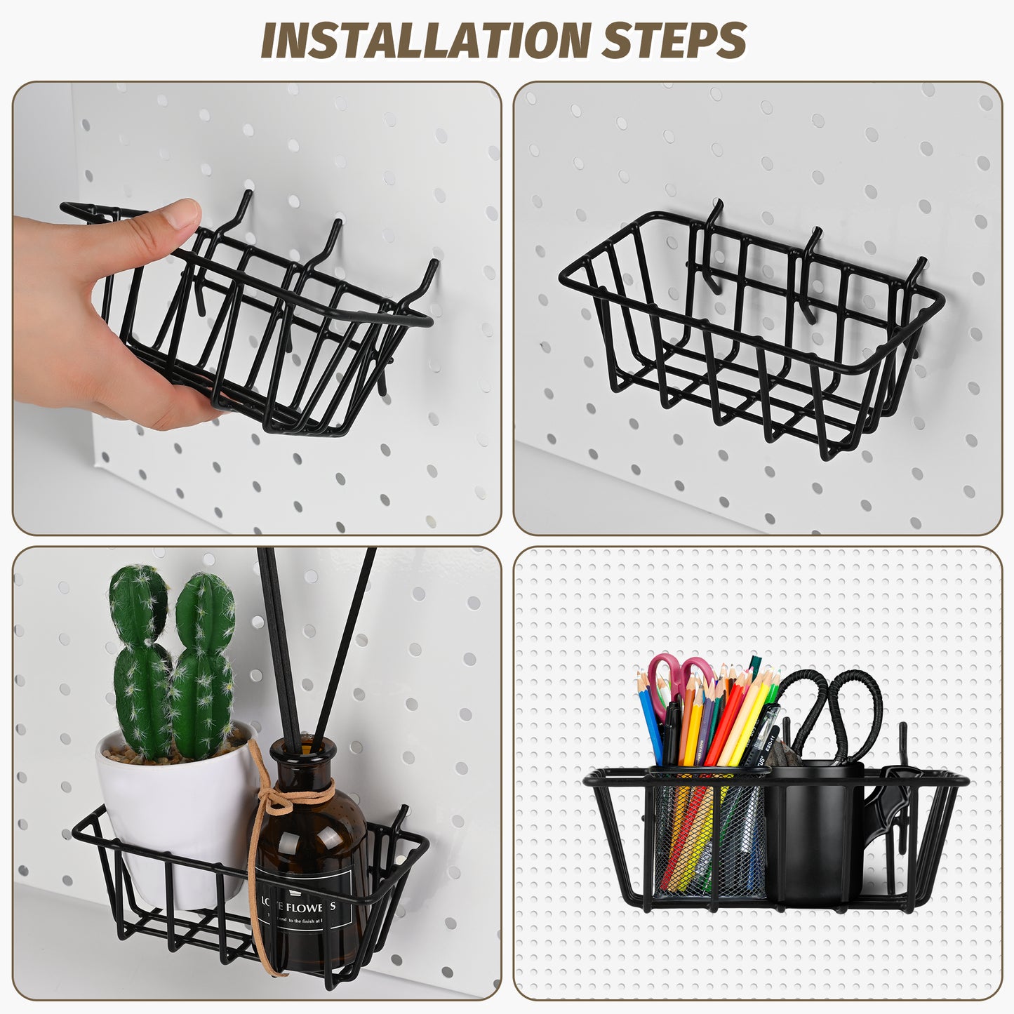 Pegboard Baskets 3Pcs,Pegboard Wall Mount Basket Wire Pegboard Accessories Organize Tools,Pegboard Accessories Wall Mount Organizer Attachments for Storage Home Office Garage