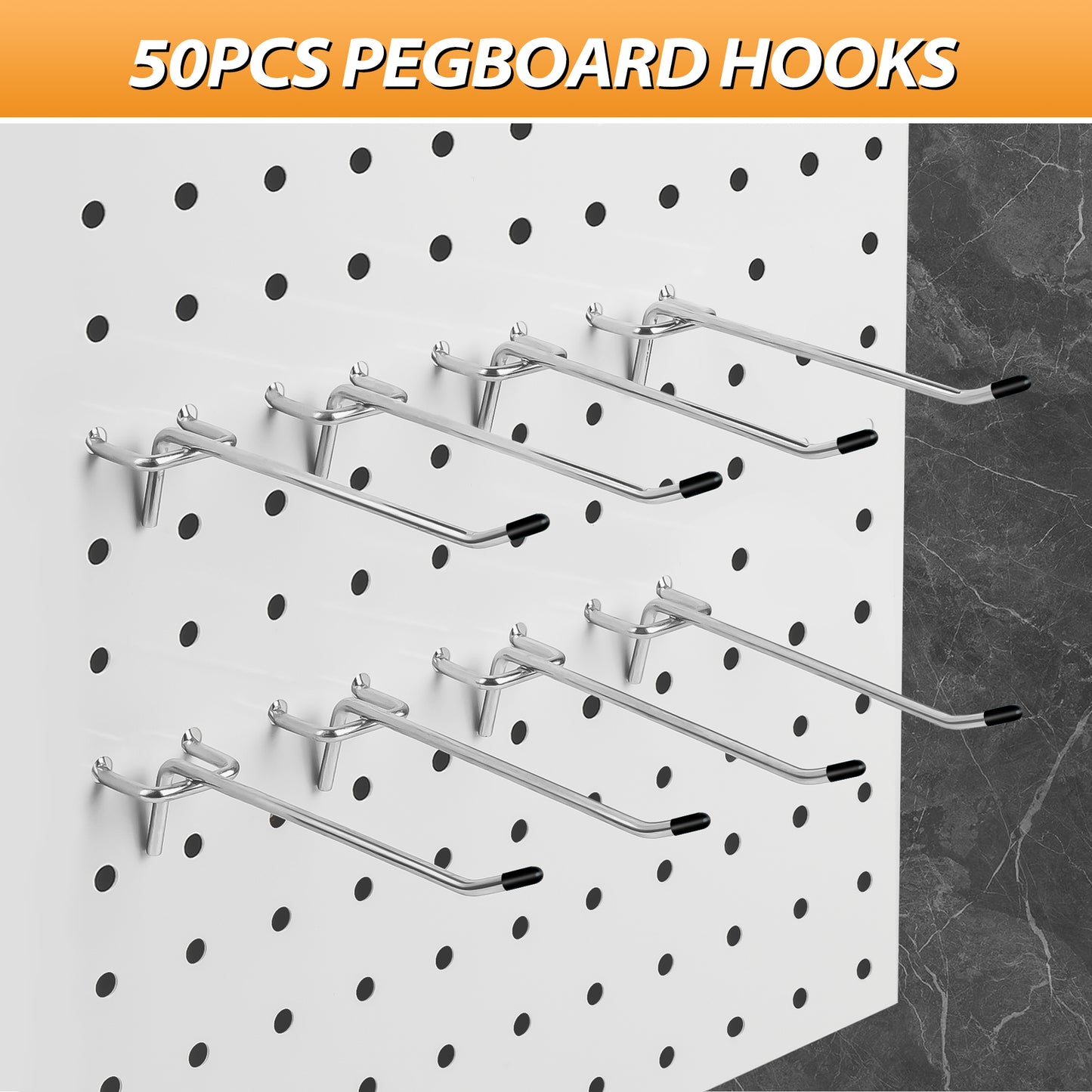 Pegboard Hook 50 Pcs, Pegboard Accessories, Sturdy and Durable L Shape Galvanized Metal Fit for 1/4 and 1/8 Pegboard,Pegboard Organizer Kit for Garage Organization,Tool Storage