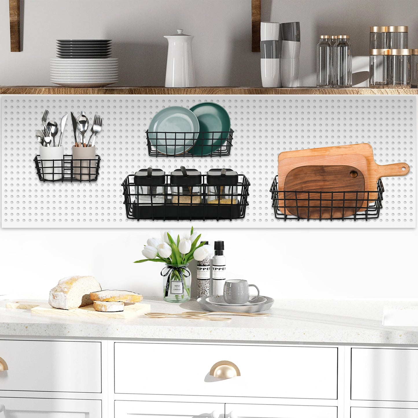 Pegboard Baskets 3Pcs,Pegboard Wall Mount Basket Wire Pegboard Accessories Organize Tools,Pegboard Accessories Wall Mount Organizer Attachments for Storage Home Office Garage