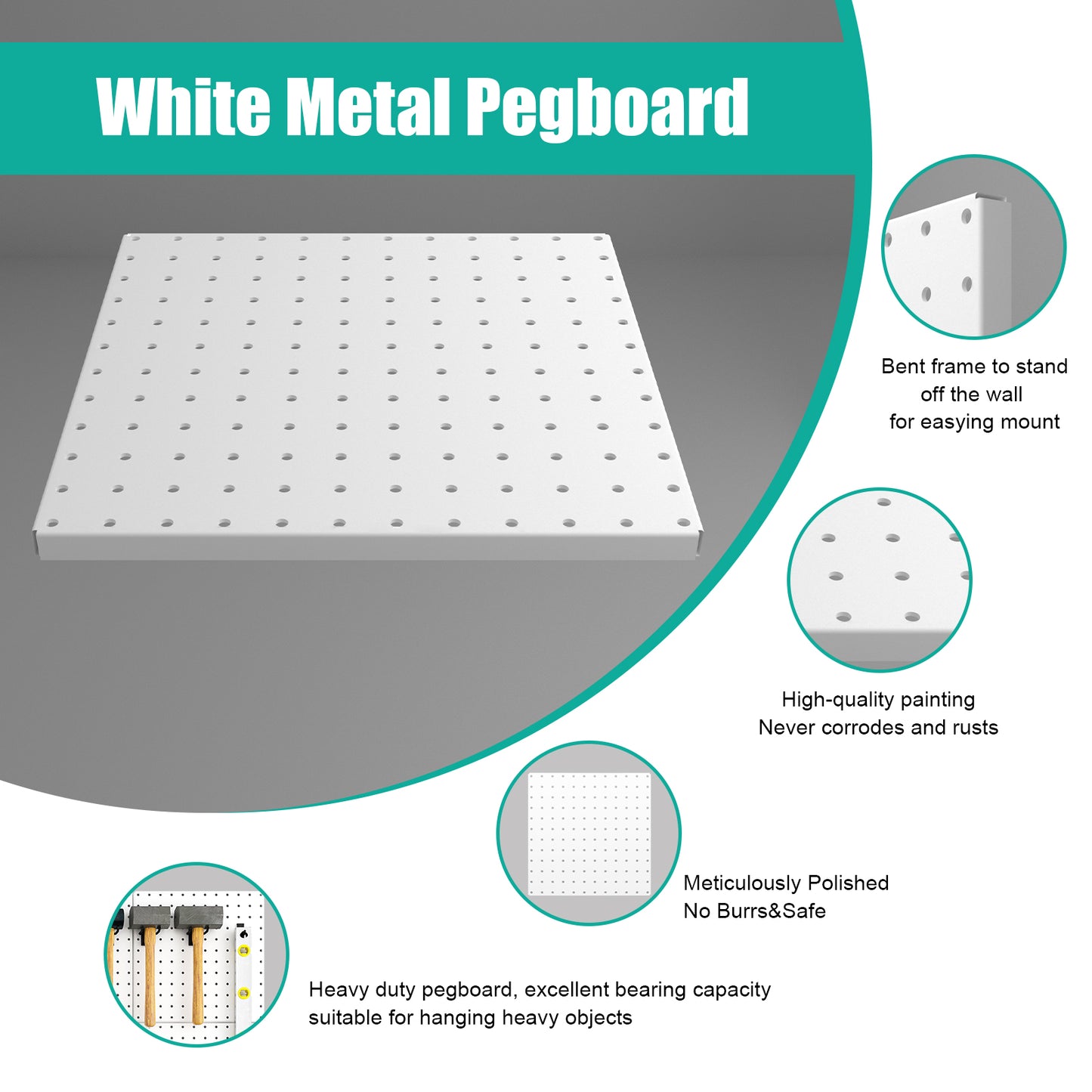 Peg Board, 4 Pack Metal Pegboard Panels White Pegboards Wall Organizer with Bent Frame Large Heavy Duty Peg Board for Walls Home, Garage Tool Storage, Office Organization, Craft Room, Kitchen