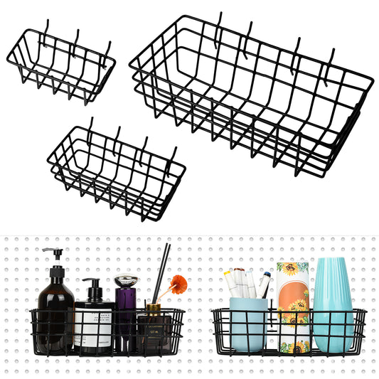 Pegboard Baskets 3Pcs,Pegboard Wall Mount Basket Wire Pegboard Accessories Organize Tools,Pegboard Accessories Wall Mount Organizer Attachments for Storage Home Office Garage