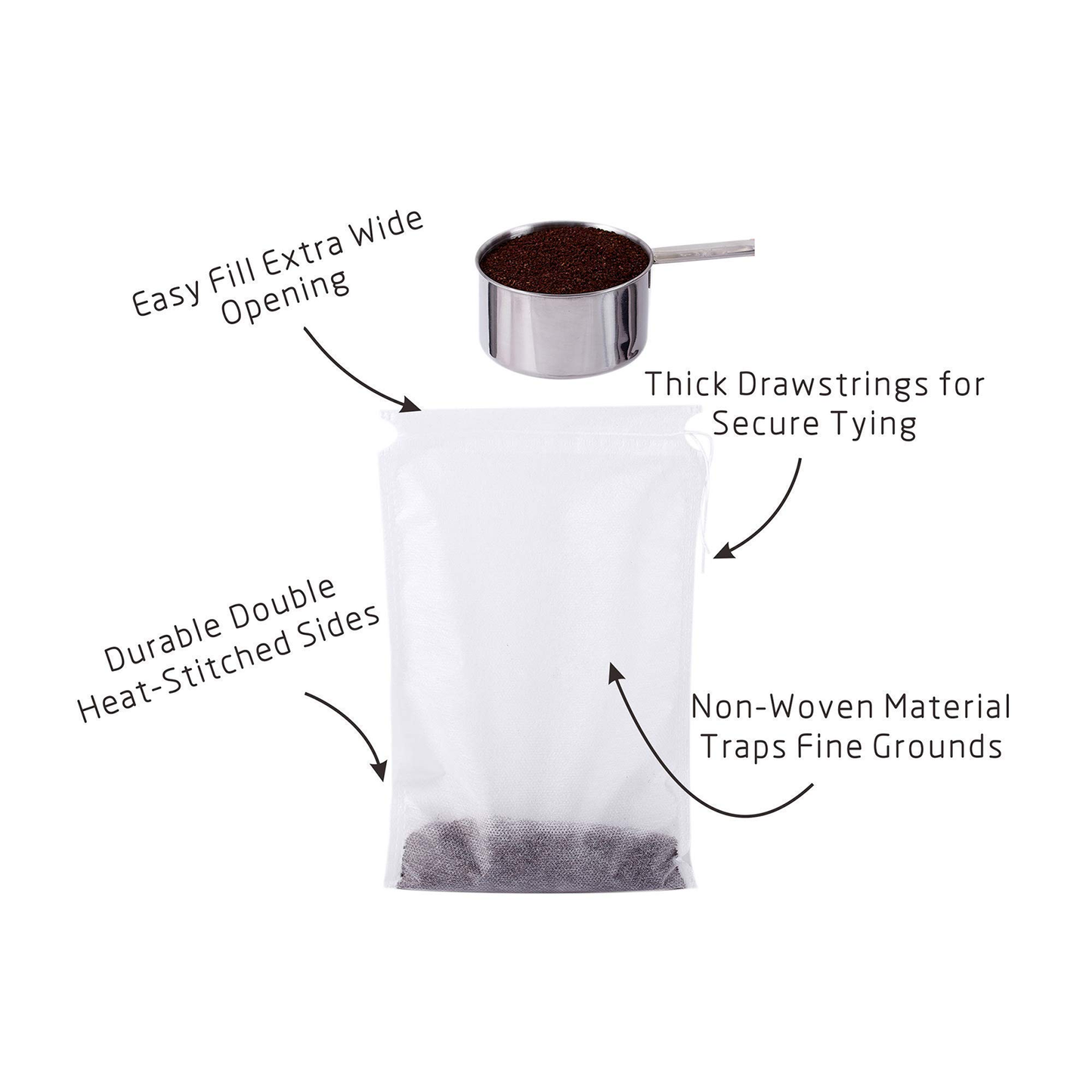 No Mess Cold Brew Bags, 120PCS Cold Brew Coffee Filters 4”x 6” Disposable French Press Filter Bags Fine Mesh Brewing Bags with Drawstring for Iced Coffee Maker Hot Tea in Mason Jar or Pitcher